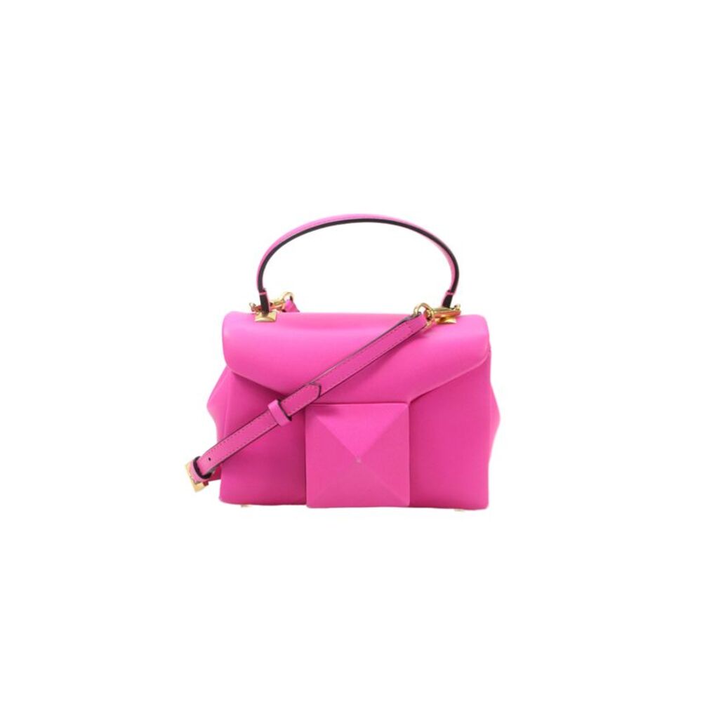 Valentino Womens Leather Geometric Buckled Crossbody Handbag Hot Pink